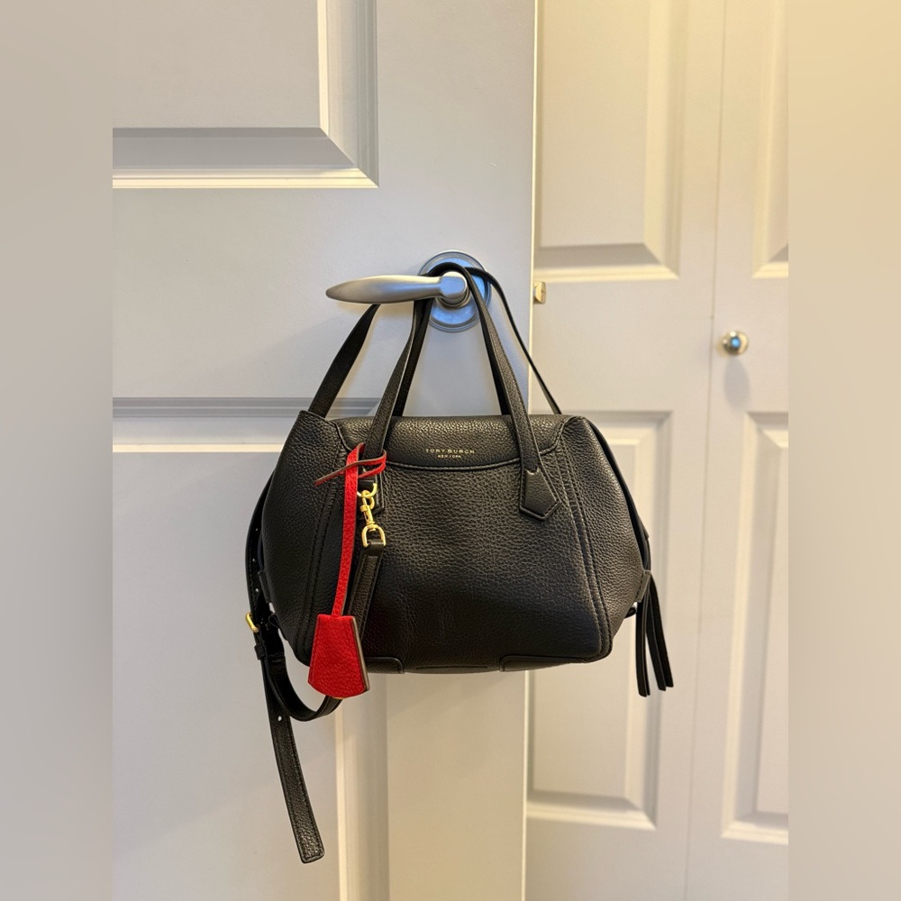 Tory Burch Lee Radziwill Petite Double Bag | Black Pebbled Leather Crossbody